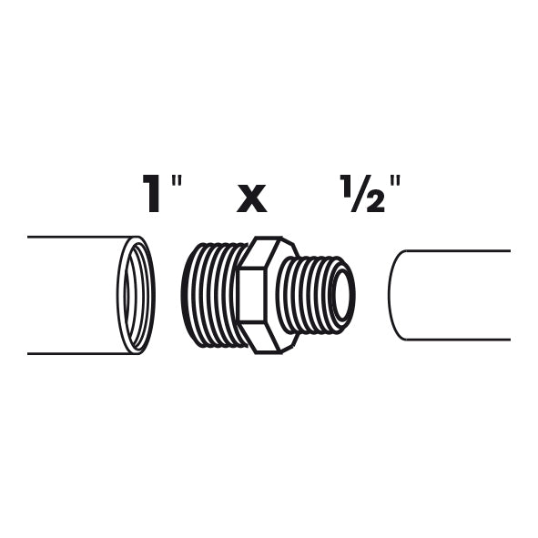 Raccord réducteur 2x filetage extérieur - Ø25 (1") x Ø13 (½") mm