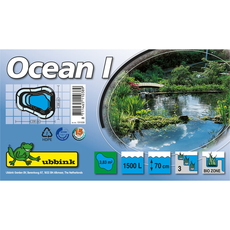 OCEAN I - bassin préformé - HDPE, surface 3,83 m², profondeur max 70 cm, volume d'eau 1500 l - H70 x 230 x 200 cm