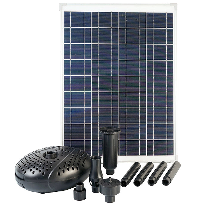 SOLARMAX 2500 - pompe fontaine de bassin DC18V 0.9A panneau solaire, Qmax(l/h) 2.480, 35w, Hmax(m) 2,10 - volcan, cloche d'eau et jet moussant - raccords tuyaux 19/25 mm