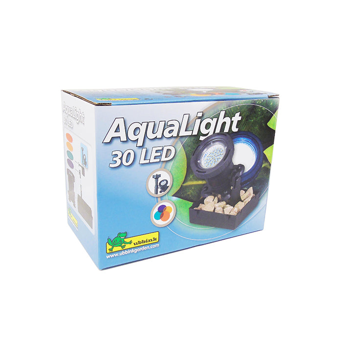 AQUALIGHT 30 LED - spot aquatique, 4 disques de couleurs par lampe, transfo 230VAC/12V, MR16 30 SMD blanc chaud - Lumen 220, EEK A+, 2,5w