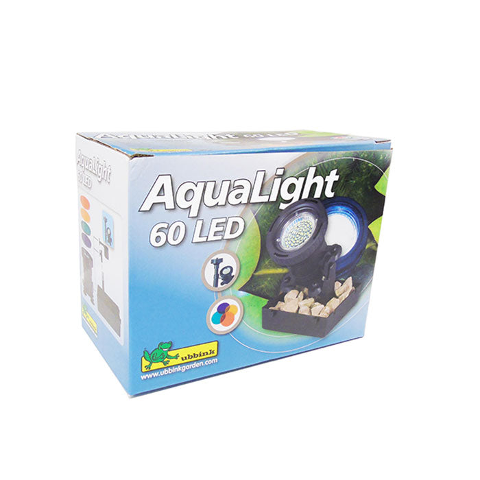 AQUALIGHT 60 LED - spot aquatique, 4 disques de couleurs par lampe, transfo 230VAC/12V, MR16 60 SMD blanc chaud - Lumen 330, EEK A+, 2,5w