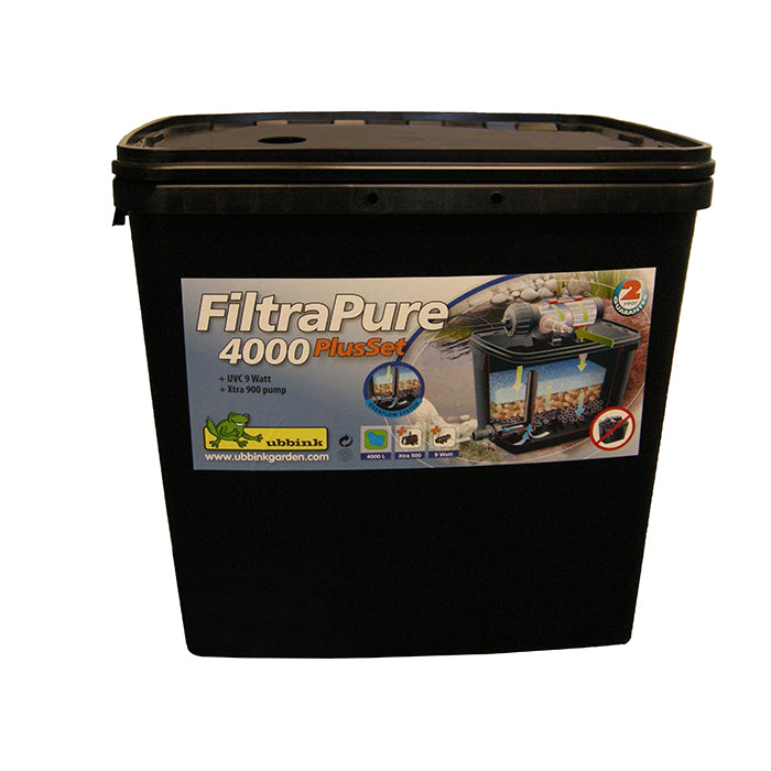 FILTRAPURE 4000 PlusSet - filtre à une chambre - UVC 9w, Xtra 900l, tuyaux 19mm/3m, 32mm/1m, colliers de serrage 3x, mousse filtrante 1x, matériau filtrant 2,0kg + filet, bio balles 24